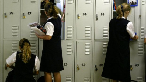 students at their lockers