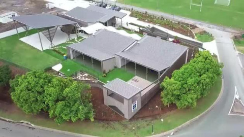 Arial view of a grey colour-bond school