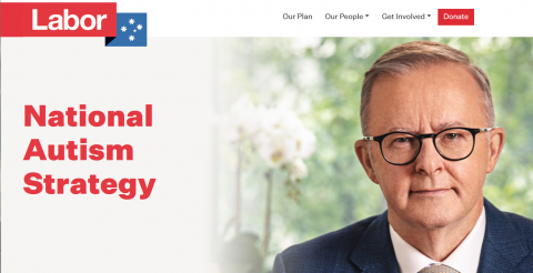 text - National Autism Strategy with portrait of Albo