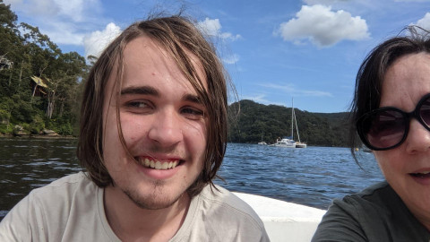 Ben enjoying a tinny ride with mum on the Hawkesbury River.