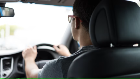 young man driving (viewed from behind)