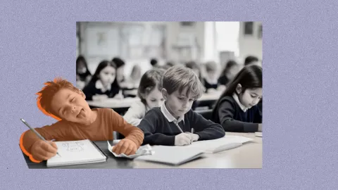 different child with many "uniform and plain" children
