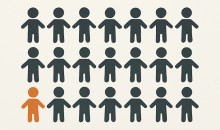 27 grey human figures ... and one orange figure
